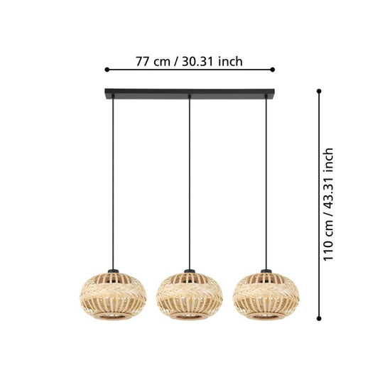 Candeeiro de teto com abajures em vime castanho AMSFIELD 1 EGLO