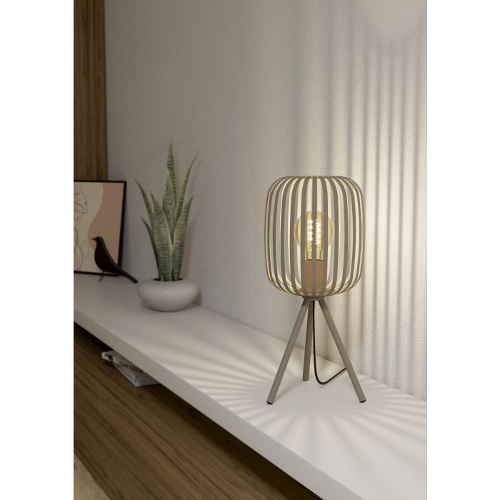 Load image into Gallery viewer, Candeeiro de Mesa com Abajur Cor Areia e Base Tripé ROMAZZINA EGLO
