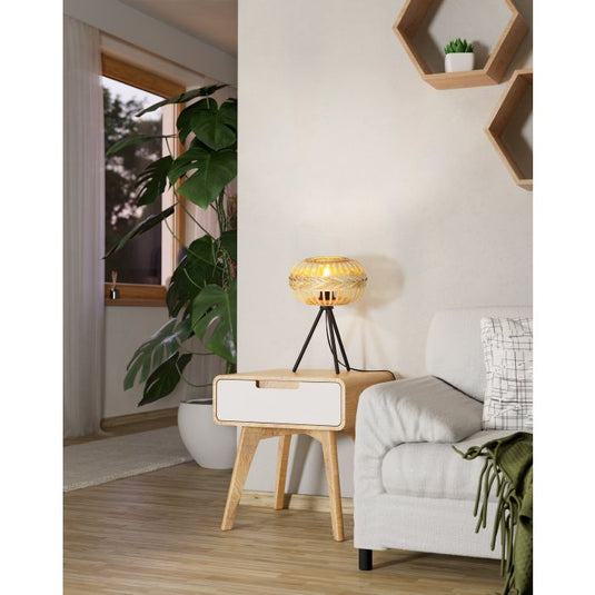 Candeeiro de Mesa com Abajur em Vime Castanho AMSFIELD 1 EGLO