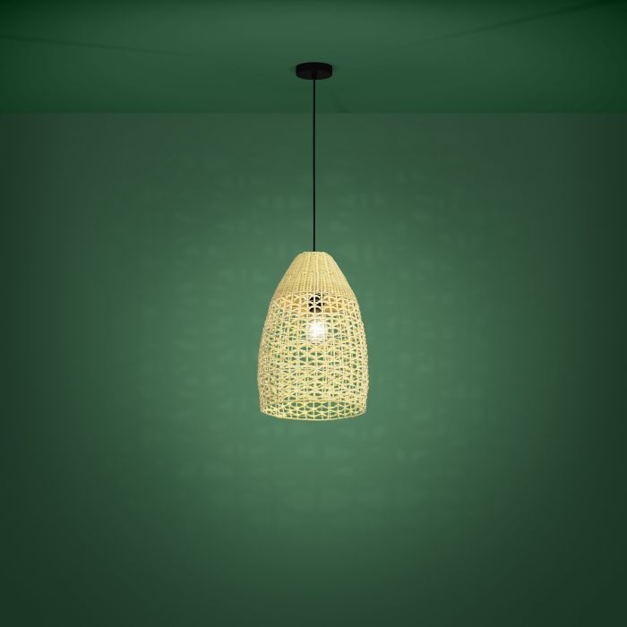 Cargue la imagen en el visor de la galería, Candeeiro de teto com abajur oval em vime natural SAMBUCONA EGLO
