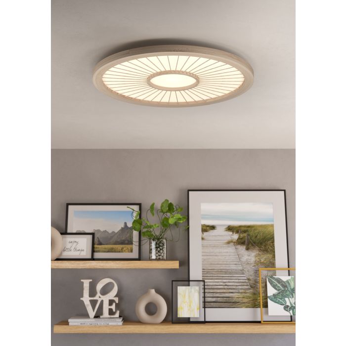 Chargez l'image dans la visionneuse de la galerie, Candeeiro de teto LED com painel branco e cobertura em bambu DEHESA EGLO

