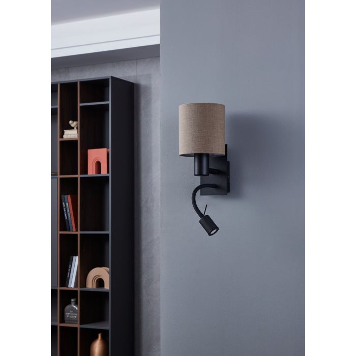 Chargez l'image dans la visionneuse de la galerie, Aplique de Parede com Abajur em Tecido Castanho Antracite PASTERI EGLO
