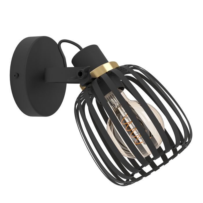 Load image into Gallery viewer, Foco de Parede com Abajur em Metal Preto e Latão Escovado GIRONA EGLO
