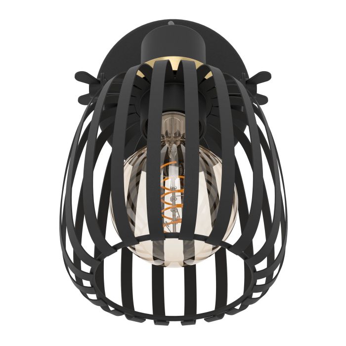 Load image into Gallery viewer, Foco de Parede com Abajur em Metal Preto e Latão Escovado GIRONA EGLO
