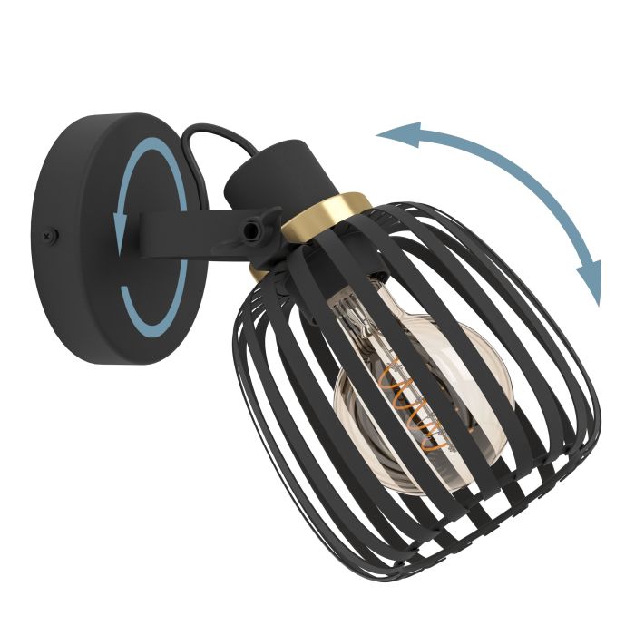 Load image into Gallery viewer, Foco de Parede com Abajur em Metal Preto e Latão Escovado GIRONA EGLO
