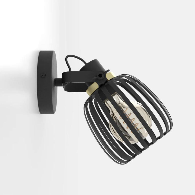 Load image into Gallery viewer, Foco de Parede com Abajur em Metal Preto e Latão Escovado GIRONA EGLO
