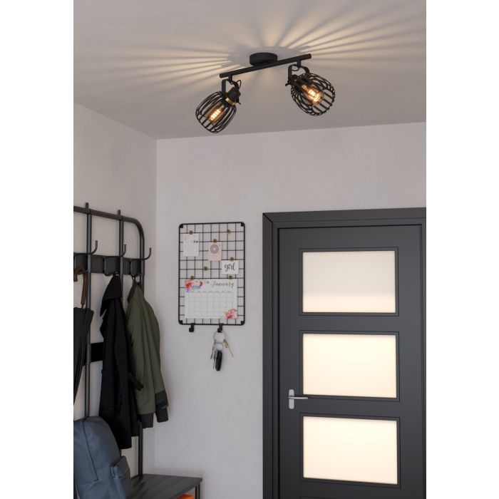 Load image into Gallery viewer, Foco de Teto com Dois Abajures em Metal Preto e Latão Escovado GIRONA EGLO
