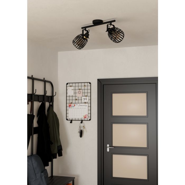 Load image into Gallery viewer, Foco de Teto com Dois Abajures em Metal Preto e Latão Escovado GIRONA EGLO
