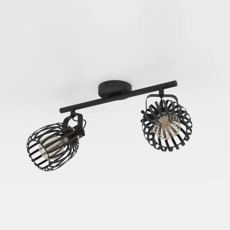 Load image into Gallery viewer, Foco de Teto com Dois Abajures em Metal Preto e Latão Escovado GIRONA EGLO
