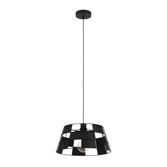 Load image into Gallery viewer, Candeeiro de teto com abajur axadrezado em metal preto PONTEFRACT EGLO
