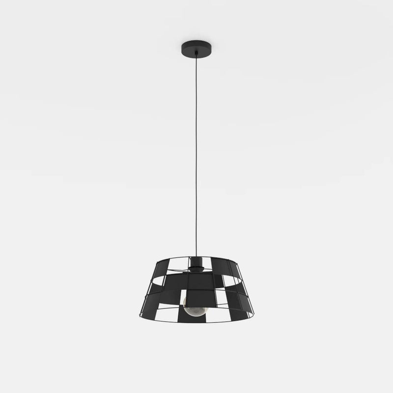 Load image into Gallery viewer, Candeeiro de teto com abajur axadrezado em metal preto PONTEFRACT EGLO

