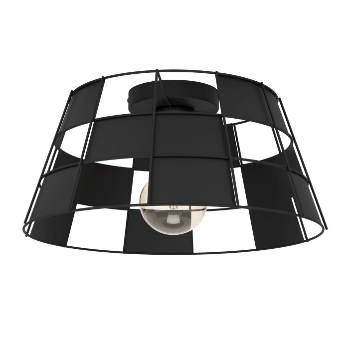 Load image into Gallery viewer, Candeeiro de teto com abajur metálico preto axadrezado PONTEFRACT EGLO
