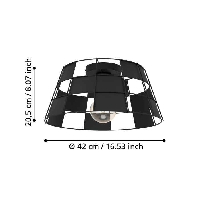Load image into Gallery viewer, Candeeiro de teto com abajur metálico preto axadrezado PONTEFRACT EGLO
