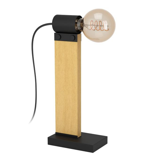 Candeeiro de Mesa Moderno com Madeira e Metal Preto BAILRIGG EGLO