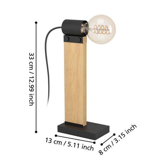Candeeiro de Mesa Moderno com Madeira e Metal Preto BAILRIGG EGLO