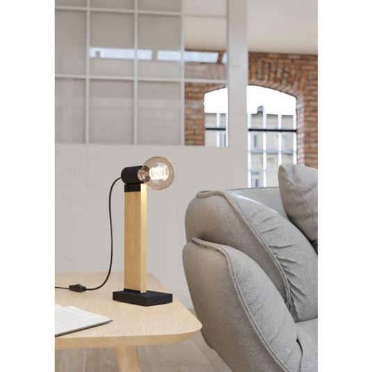 Candeeiro de Mesa Moderno com Madeira e Metal Preto BAILRIGG EGLO