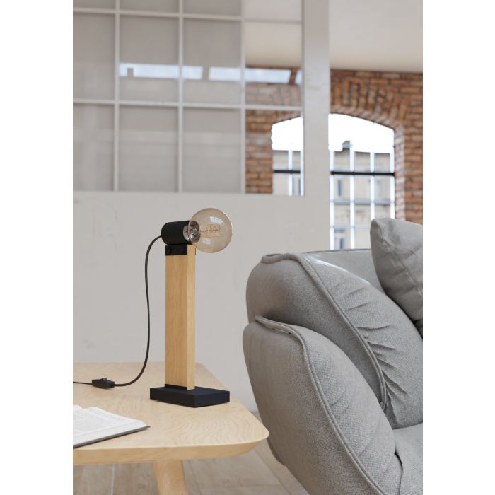 Load image into Gallery viewer, Candeeiro de Mesa Moderno com Madeira e Metal Preto BAILRIGG EGLO
