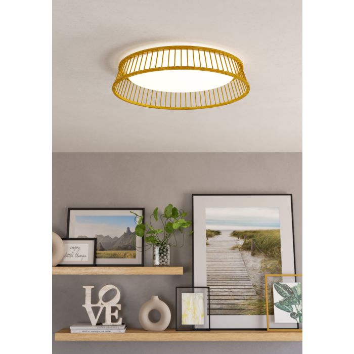 Load image into Gallery viewer, Candeeiro de teto LED com moldura em bambu natural LUPPINERIA EGLO
