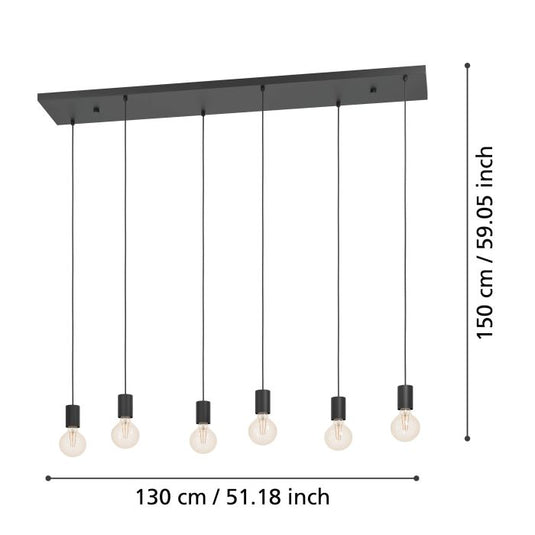 Candeeiro de teto com 6 suportes E27 preto COTILLAS EGLO