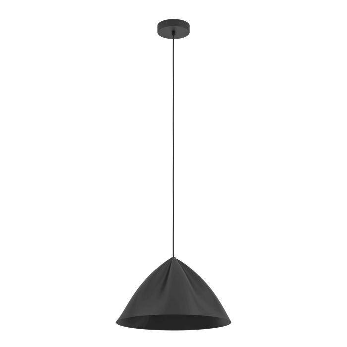 Cargue la imagen en el visor de la galería, Candeeiro de teto com abajur cónico em metal preto PODERE EGLO
