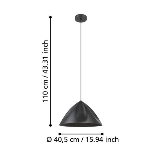 Candeeiro de teto com abajur cónico em metal preto PODERE EGLO