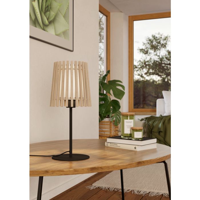Chargez l'image dans la visionneuse de la galerie, Candeeiro de Mesa com Abat-jour em Madeira Natural e Tecido Branco FATTORIA EGLO
