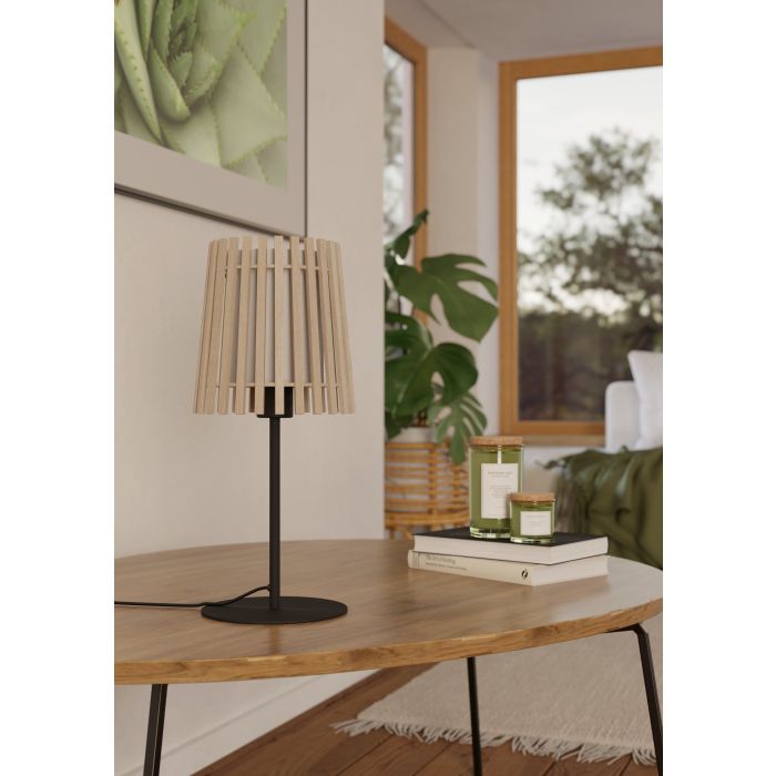 Chargez l'image dans la visionneuse de la galerie, Candeeiro de Mesa com Abat-jour em Madeira Natural e Tecido Branco FATTORIA EGLO

