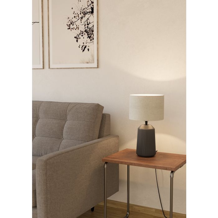 Load image into Gallery viewer, Candeeiro de Mesa com Base de Cerâmica Cinzenta e Abajur Curvo CAPALBIO EGLO
