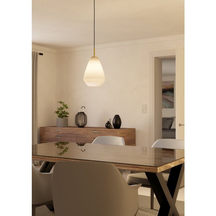 Carregue imagem no visualizador da galeriaCandeeiro de teto com abajur cónico em vidro acetinado CAPRAROLA EGLO
