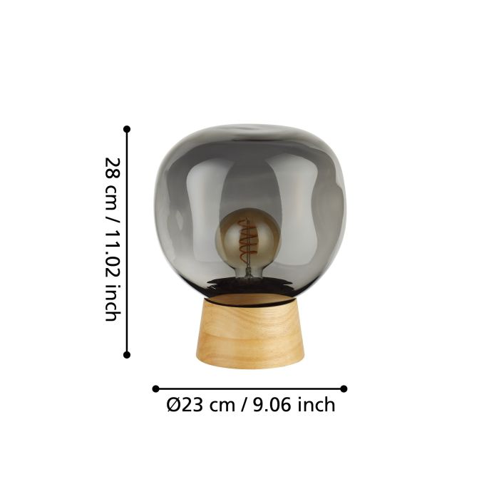 Load image into Gallery viewer, Candeeiro de Mesa com Vidro Fumado e Base em Madeira MAGACELA EGLO
