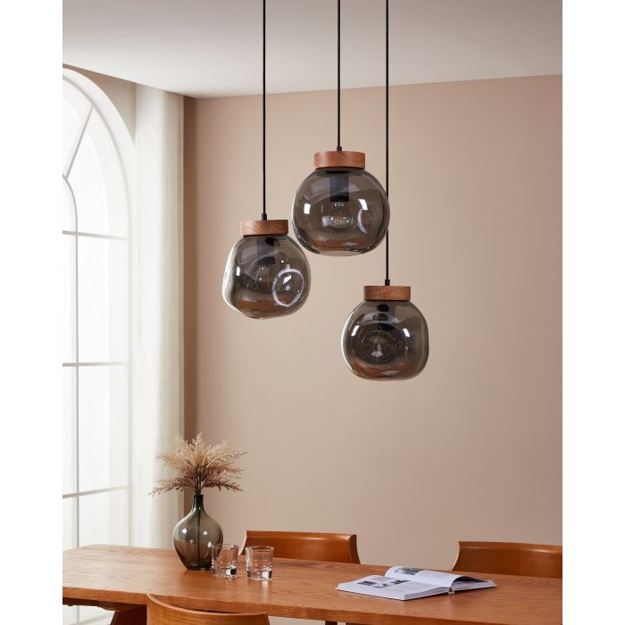 Carregue imagem no visualizador da galeriaCandeeiro de teto com vidro fumado e madeira MAGACELA EGLO
