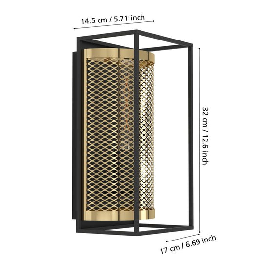 Aplique de Parede Metálico Preto com Malha e Latão NOHALES EGLO