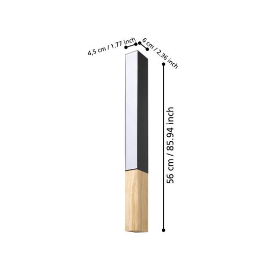 Aplique de Parede LED com Metal Preto e Base em Madeira TUDONS EGLO