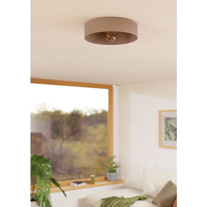 Load image into Gallery viewer, Candeeiro de teto com abajur redondo metal taupe DUAIA EGLO
