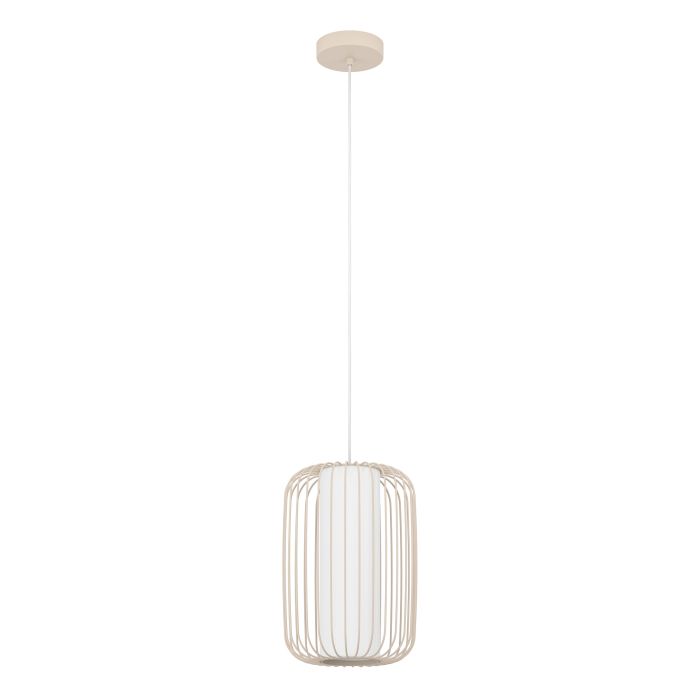 Cargue la imagen en el visor de la galería, Candeeiro de teto com cúpula em fio areia e cilindro têxtil branco TERRAROSA EGLO
