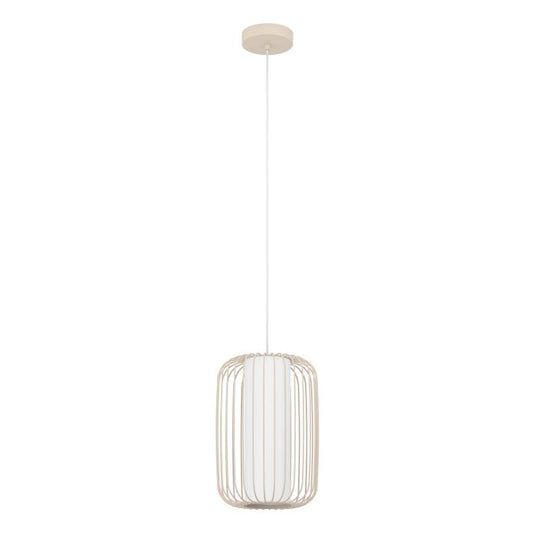 Candeeiro de teto com cúpula em fio areia e cilindro têxtil branco TERRAROSA EGLO