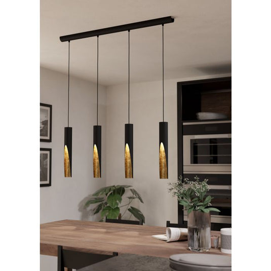Candeeiro de teto em aço preto com interiores dourados BARBOTTO EGLO