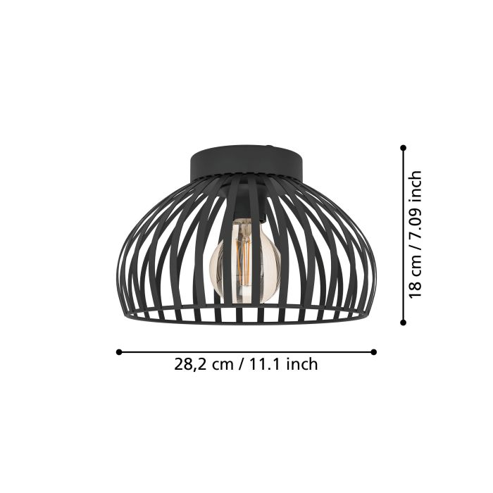 Load image into Gallery viewer, Candeeiro de teto com abajur redondo em metal preto MOGANO EGLO
