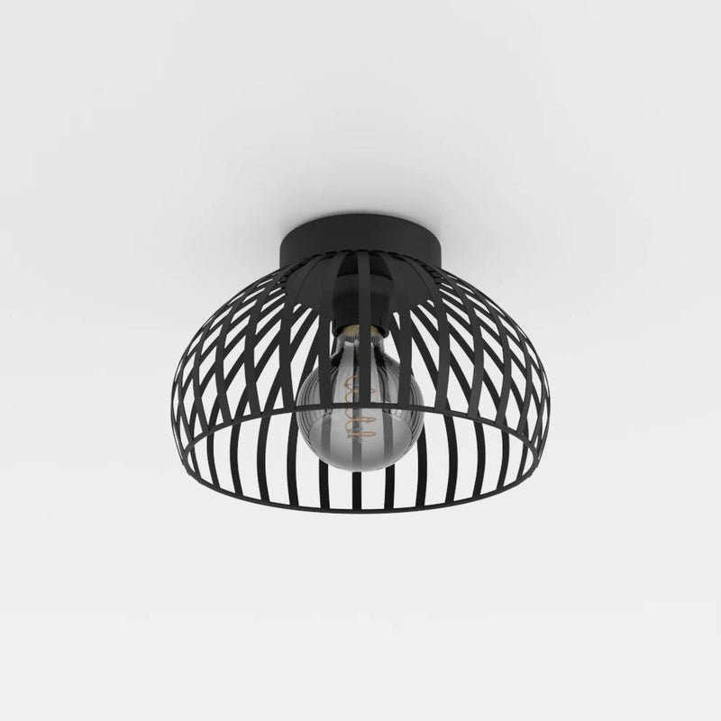 Load image into Gallery viewer, Candeeiro de teto com abajur redondo em metal preto MOGANO EGLO

