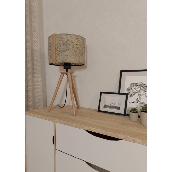 Load image into Gallery viewer, Candeeiro de Mesa com Base de Madeira e Abat-jour Branco HONTONGAS EGLO
