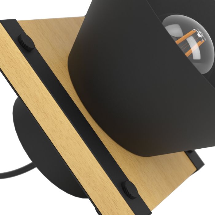 Load image into Gallery viewer, Candeeiro de Mesa com Abajur em Aço Preto e Base de Madeira MACCLES EGLO
