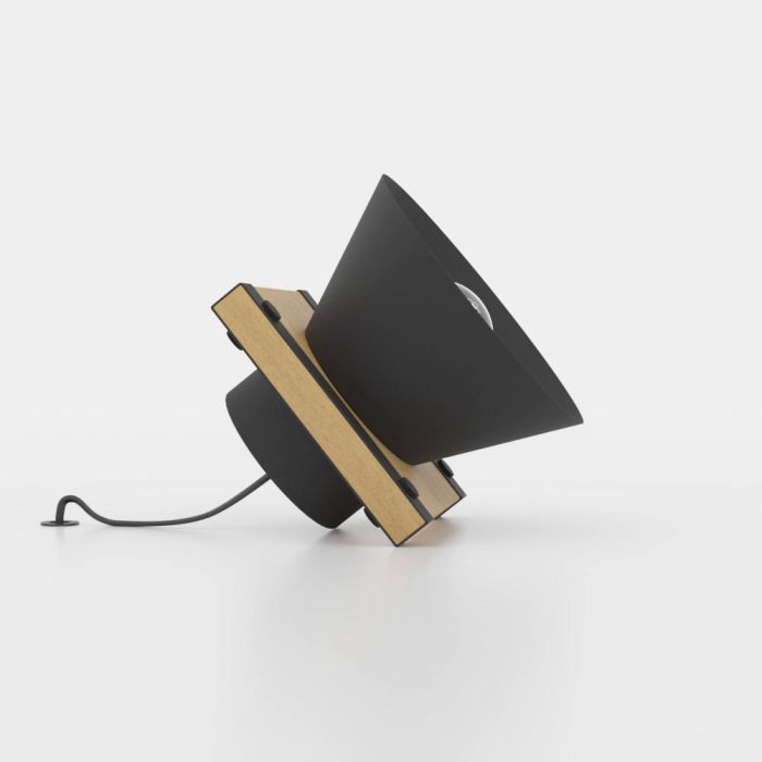 Load image into Gallery viewer, Candeeiro de Mesa com Abajur em Aço Preto e Base de Madeira MACCLES EGLO
