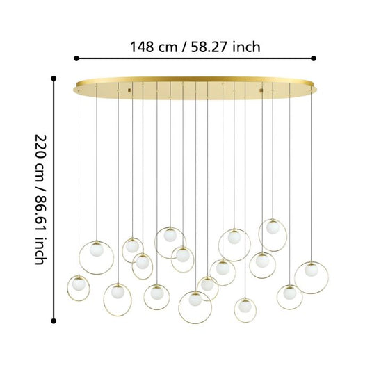 Candeeiro de teto LED com baldaquim em latão e esferas opacas PORTOCOLOM EGLO