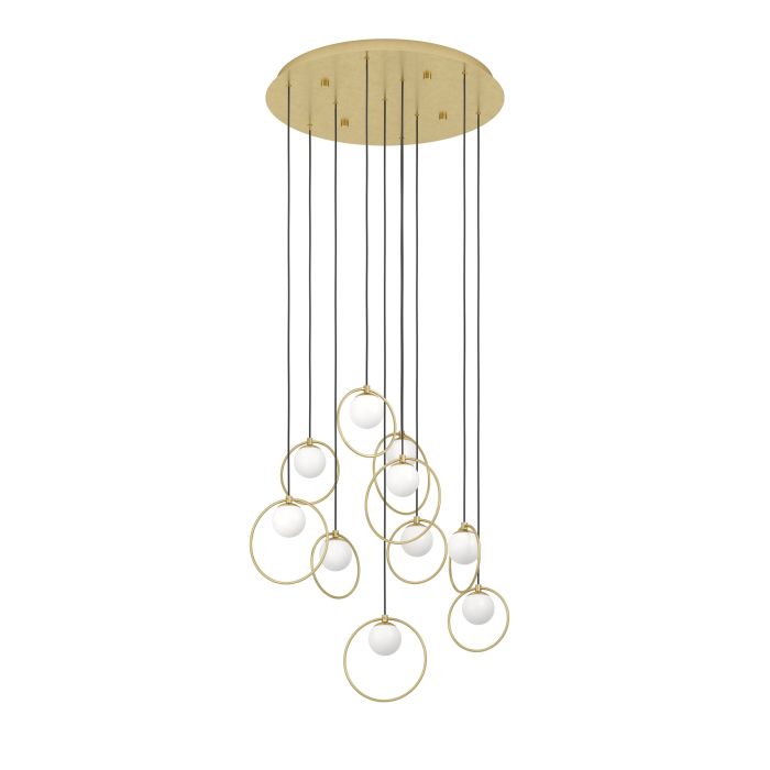 Load image into Gallery viewer, Candeeiro de teto LED com baldaquim em latão e esferas opalas PORTOCOLOM EGLO
