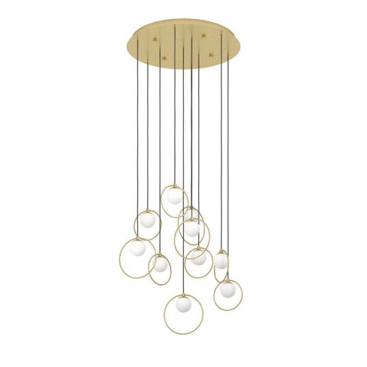 Candeeiro de teto LED com baldaquim em latão e esferas opalas PORTOCOLOM EGLO