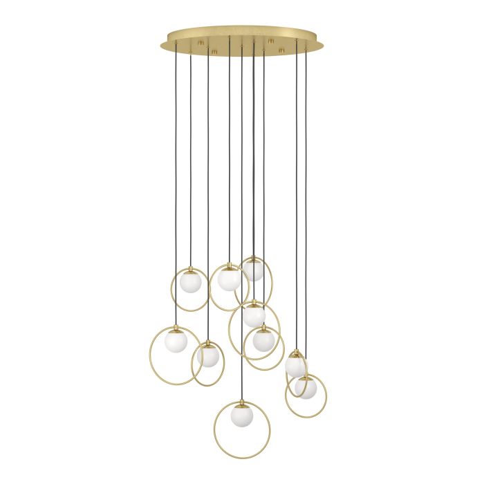 Load image into Gallery viewer, Candeeiro de teto LED com baldaquim em latão e esferas opalas PORTOCOLOM EGLO
