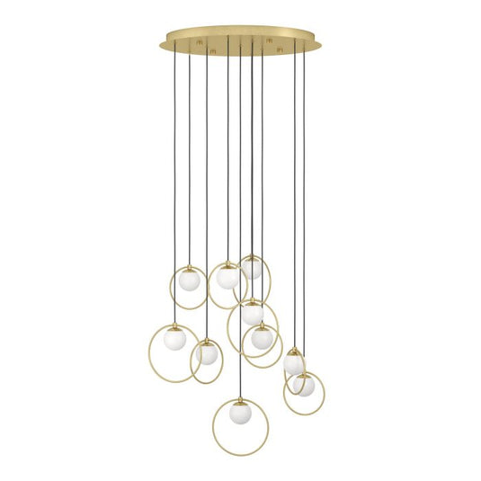 Candeeiro de teto LED com baldaquim em latão e esferas opalas PORTOCOLOM EGLO