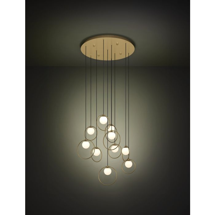 Load image into Gallery viewer, Candeeiro de teto LED com baldaquim em latão e esferas opalas PORTOCOLOM EGLO
