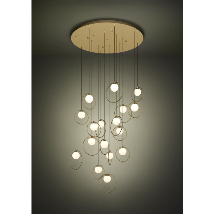 Load image into Gallery viewer, Candeeiro de teto LED com baldaquim em latão e esferas opalas PORTOCOLOM EGLO
