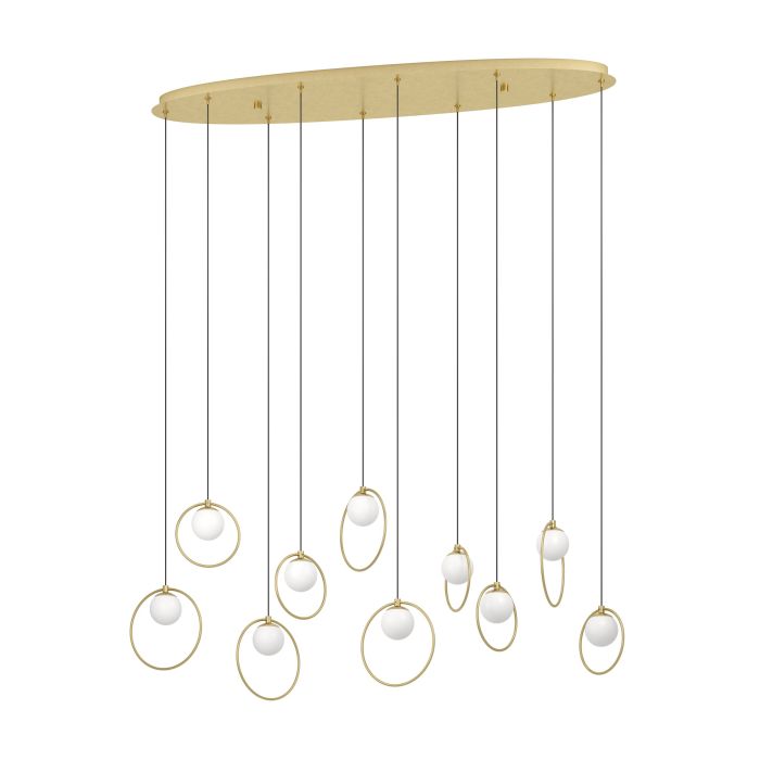 Carregue imagem no visualizador da galeriaCandeeiro de teto LED com baldaquim em latão e esferas opalas PORTOCOLOM EGLO
